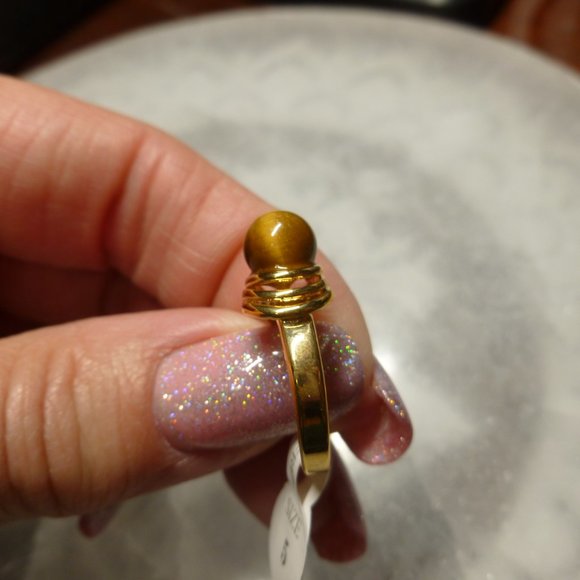 18k Gold EP Tiger's Eye Dolphin Ore Ring - Picture 3 of 16